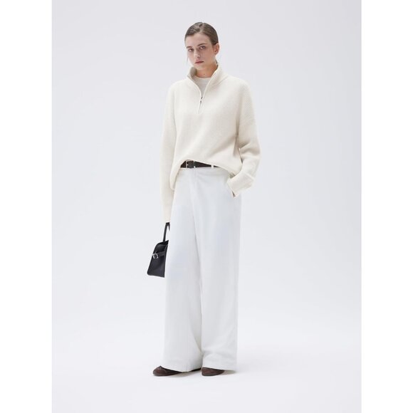 Women White Oversized Cashmere Collared Ribbed Long Sleeve Sweater - Picture 7 of 7